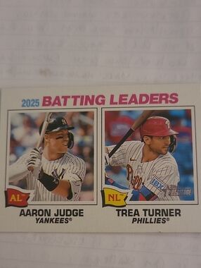 2025 Batting Leaders Baseball Card - Aaron Judge & Trea Turner - Topps Heritage